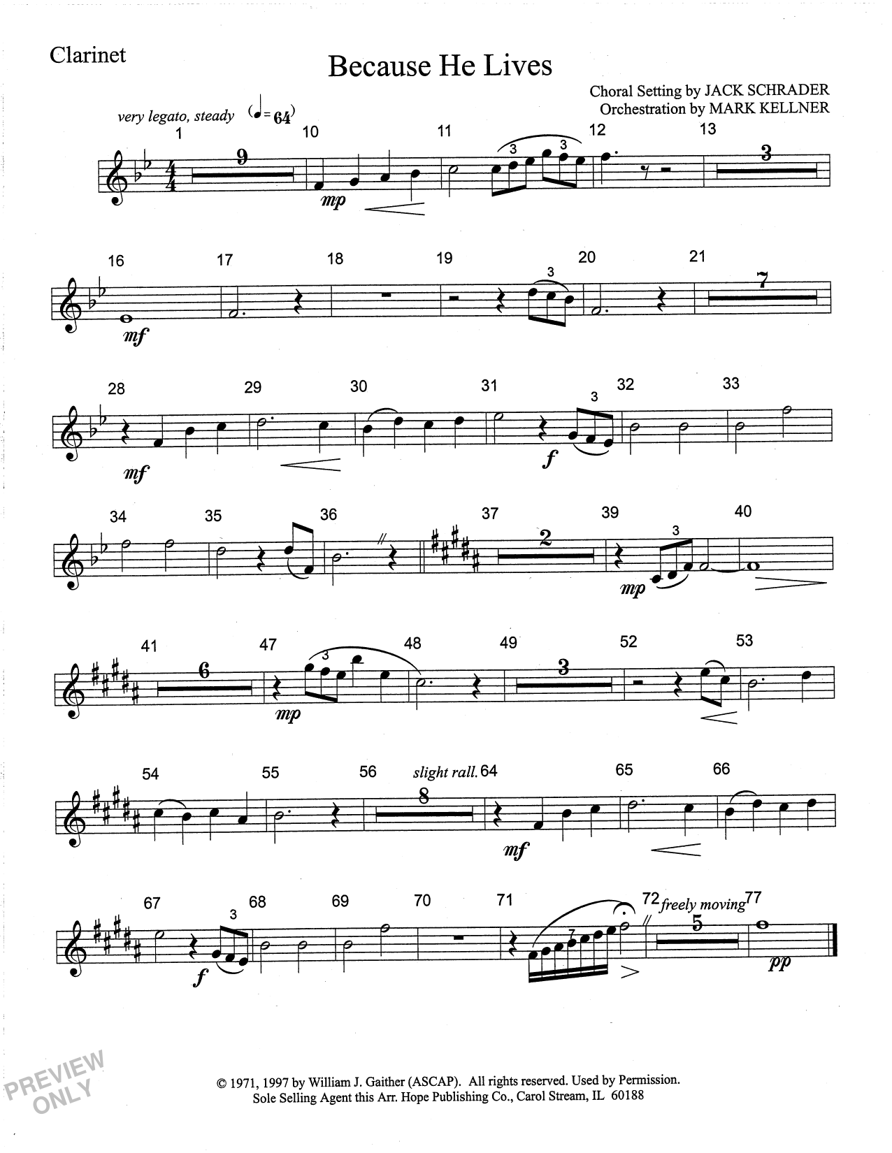 Download Mark Kellner Because He Lives - Clarinet Sheet Music