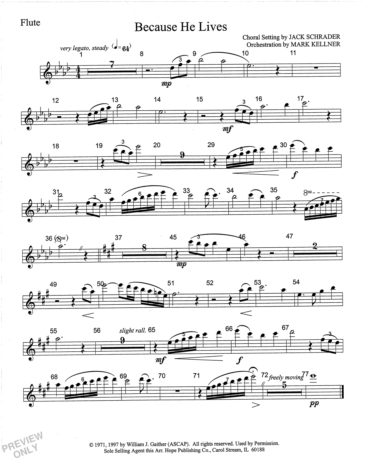 Download Mark Kellner Because He Lives - Flute Sheet Music