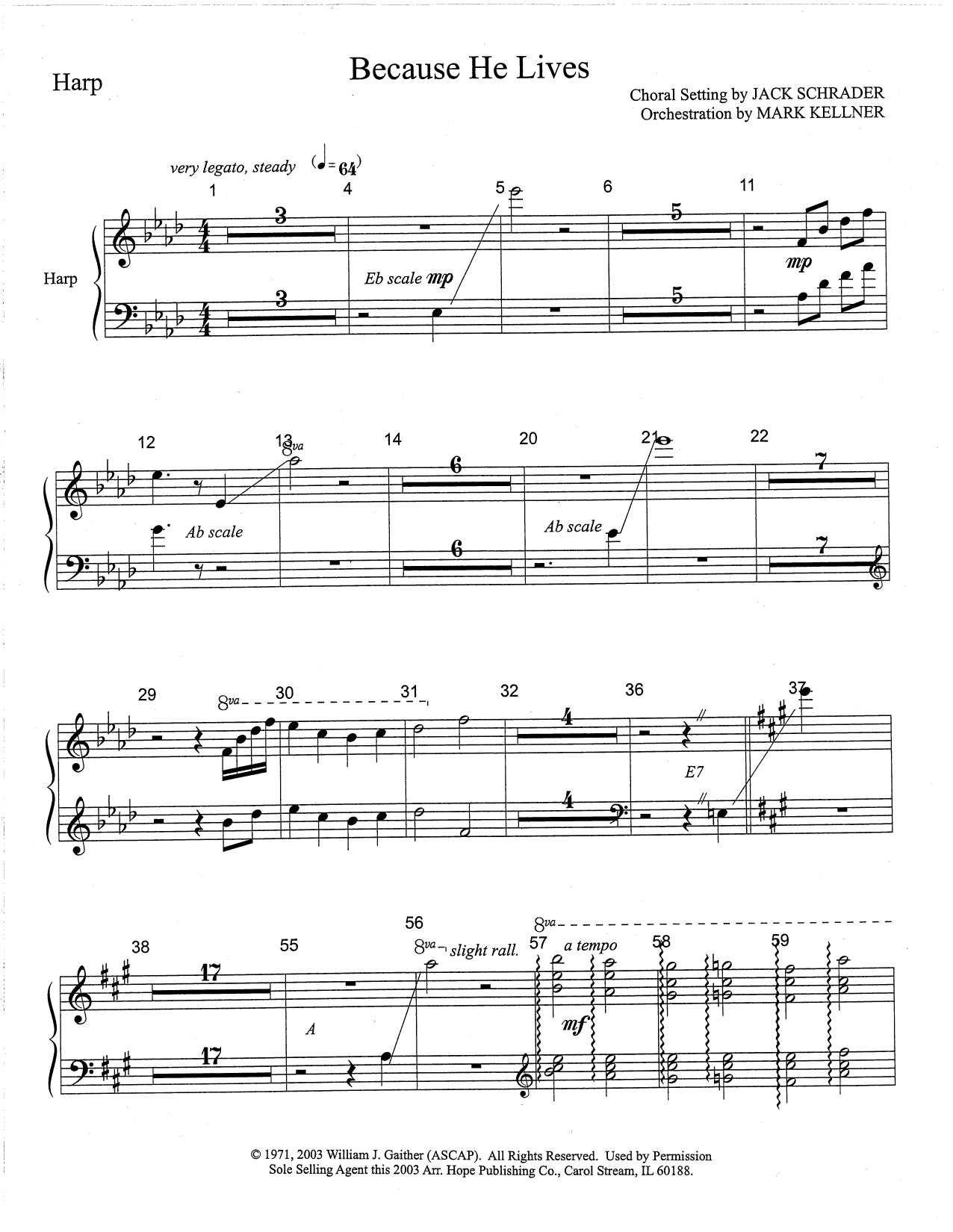 Download Mark Kellner Because He Lives - Harp Sheet Music