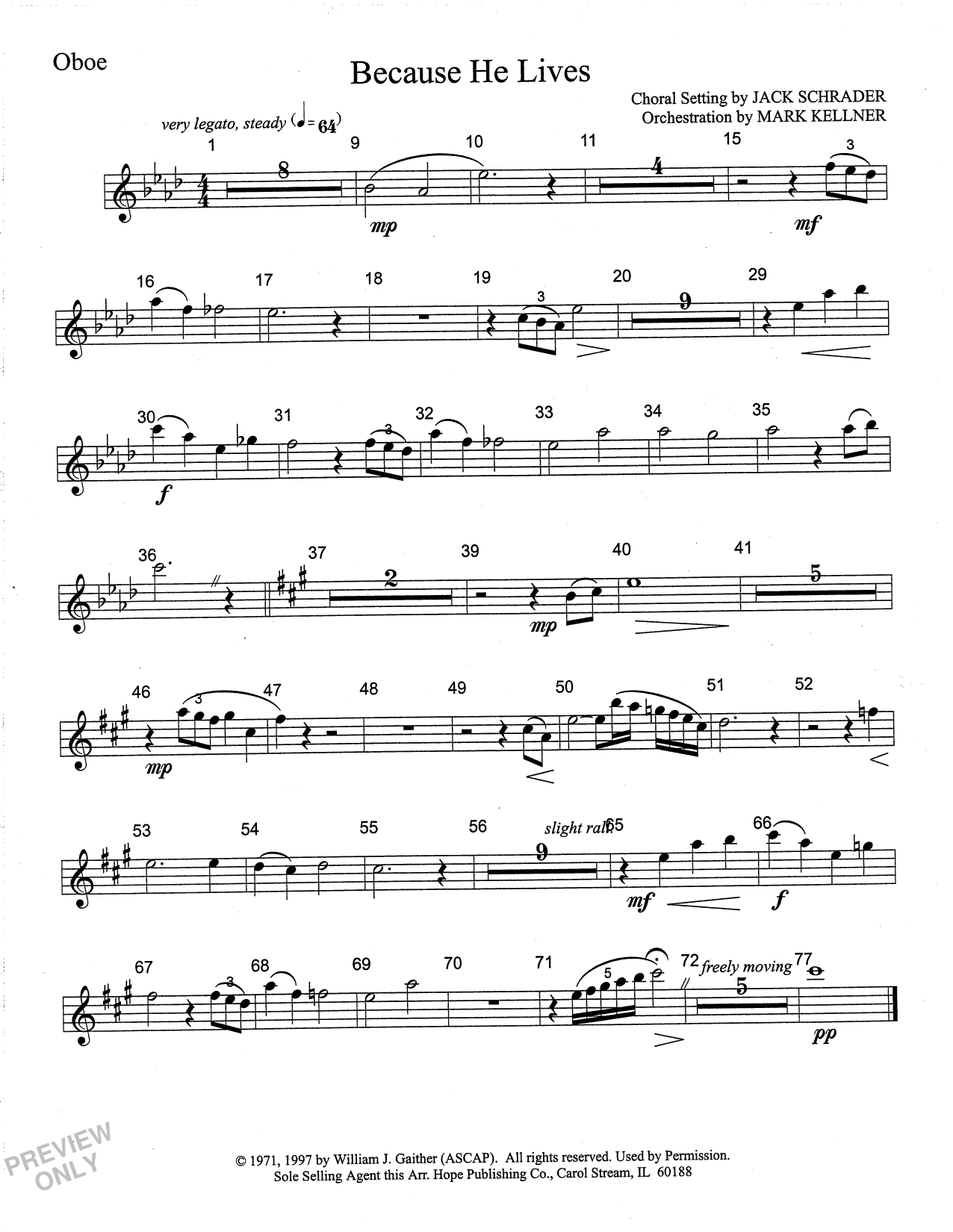 Download Mark Kellner Because He Lives - Oboe Sheet Music