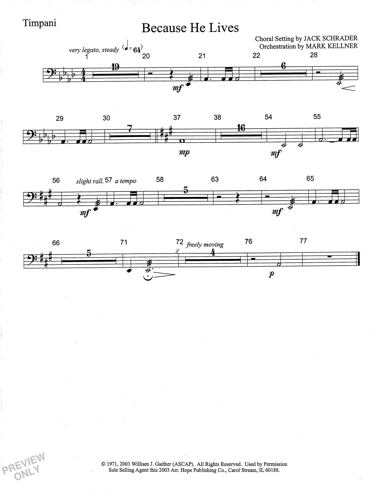 Download Mark Kellner Because He Lives - Timpani Sheet Music