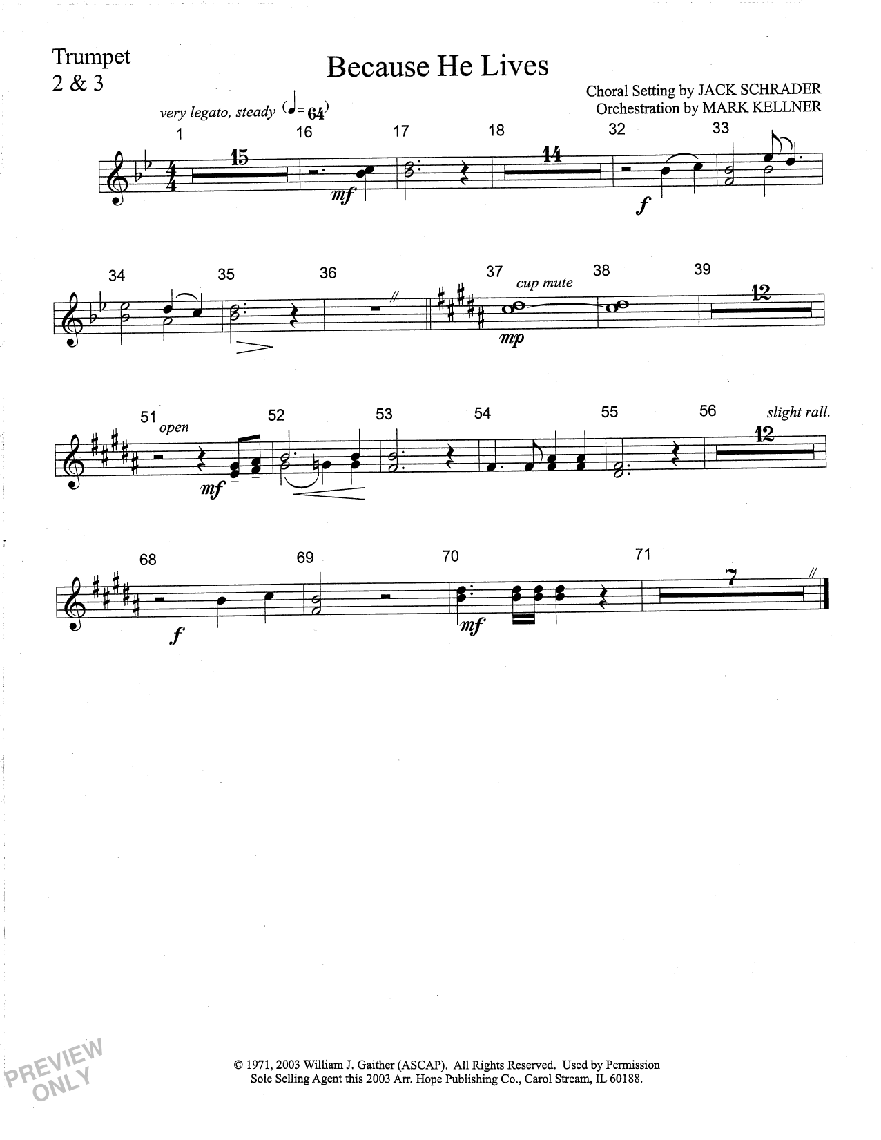 Download Mark Kellner Because He Lives - Trumpet 2 & 3 Sheet Music