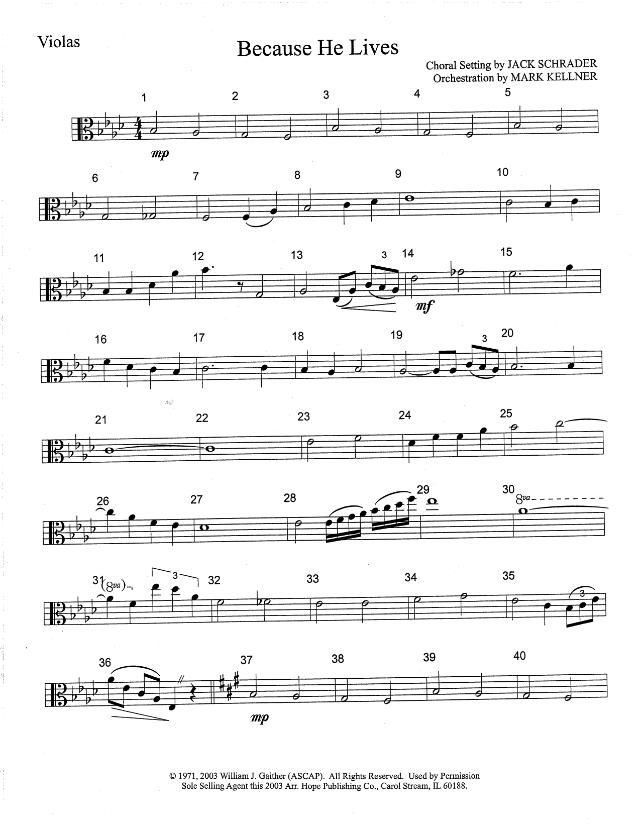 Download Mark Kellner Because He Lives - Viola Sheet Music