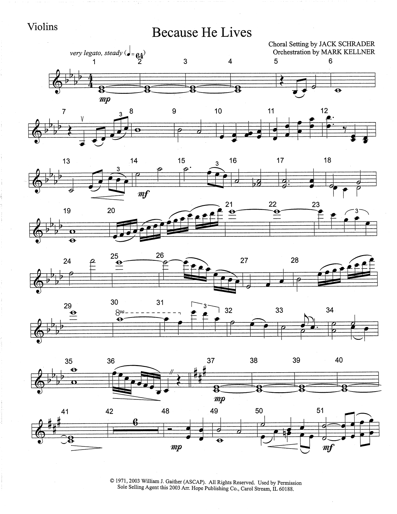 Download Mark Kellner Because He Lives - Violin Sheet Music