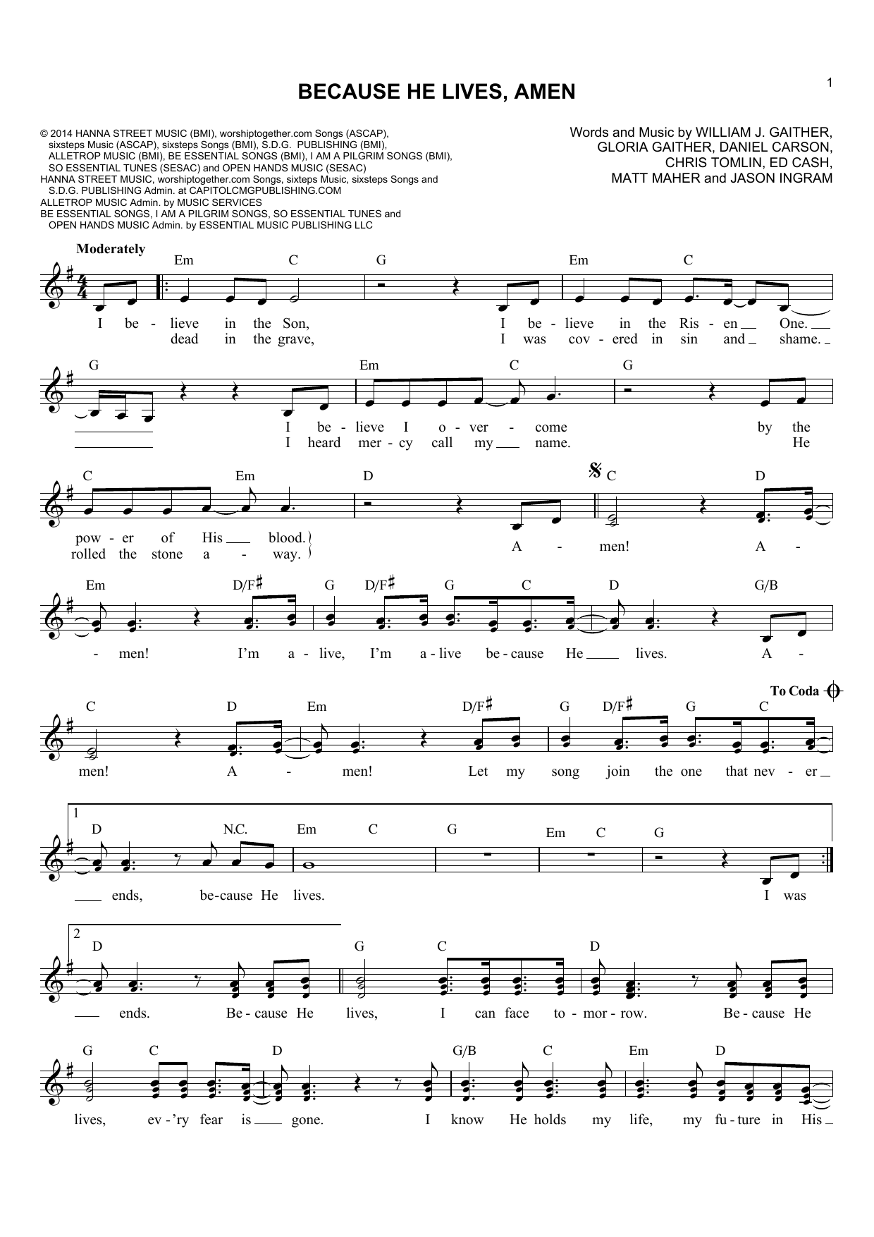 Download William J. Gaither Because He Lives, Amen Sheet Music