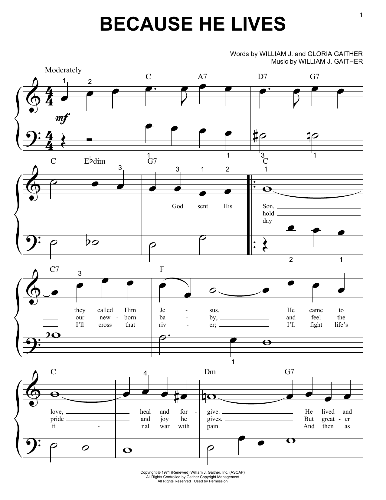 Download Bill & Gloria Gaither Because He Lives Sheet Music