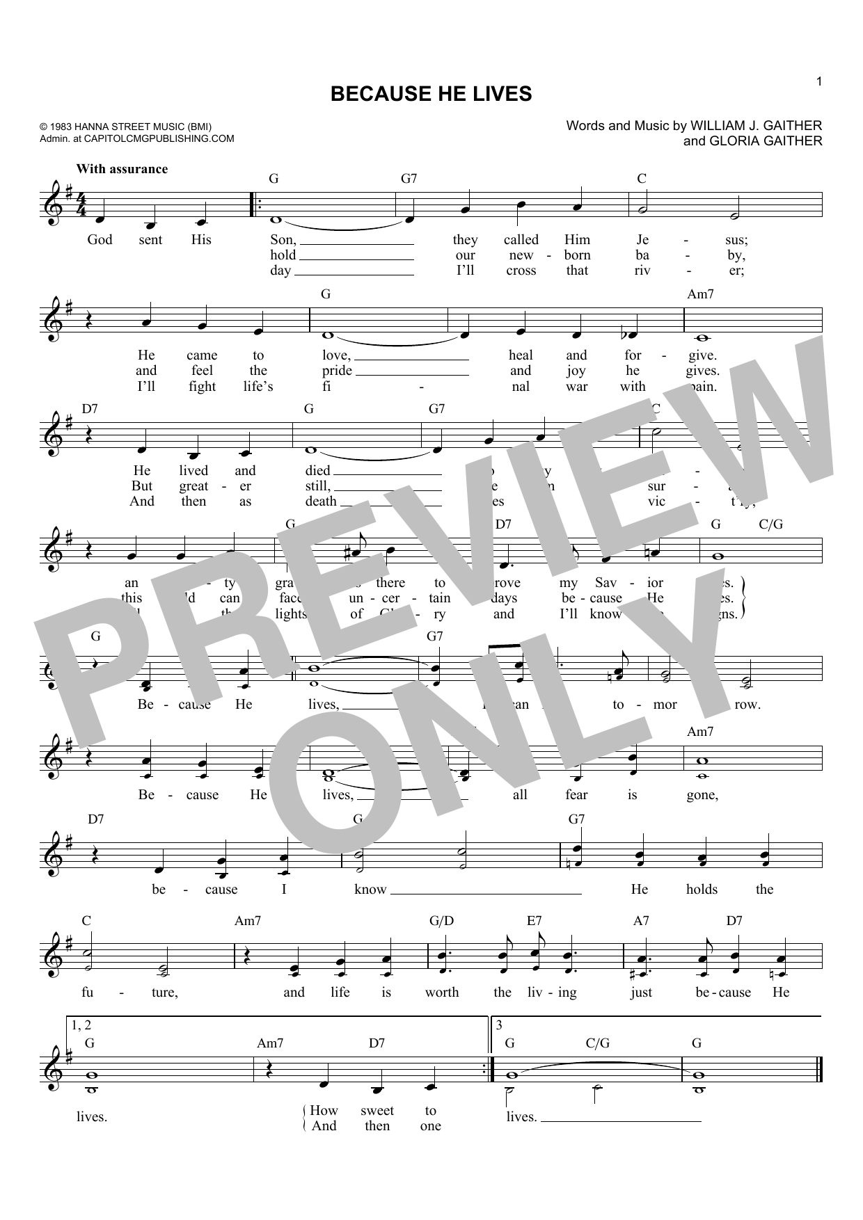 Download Gloria Gaither Because He Lives Sheet Music