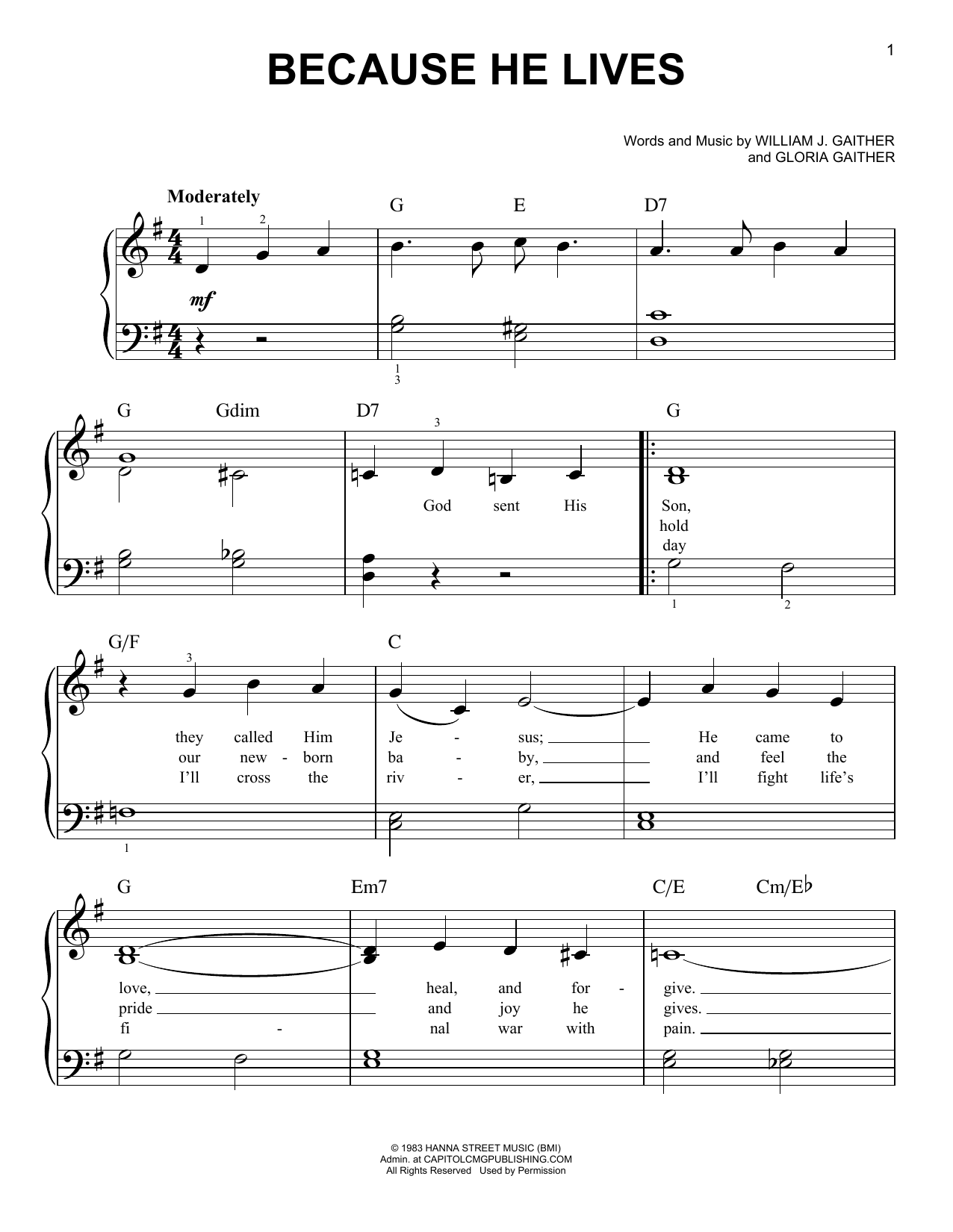 Download Gloria Gaither Because He Lives Sheet Music