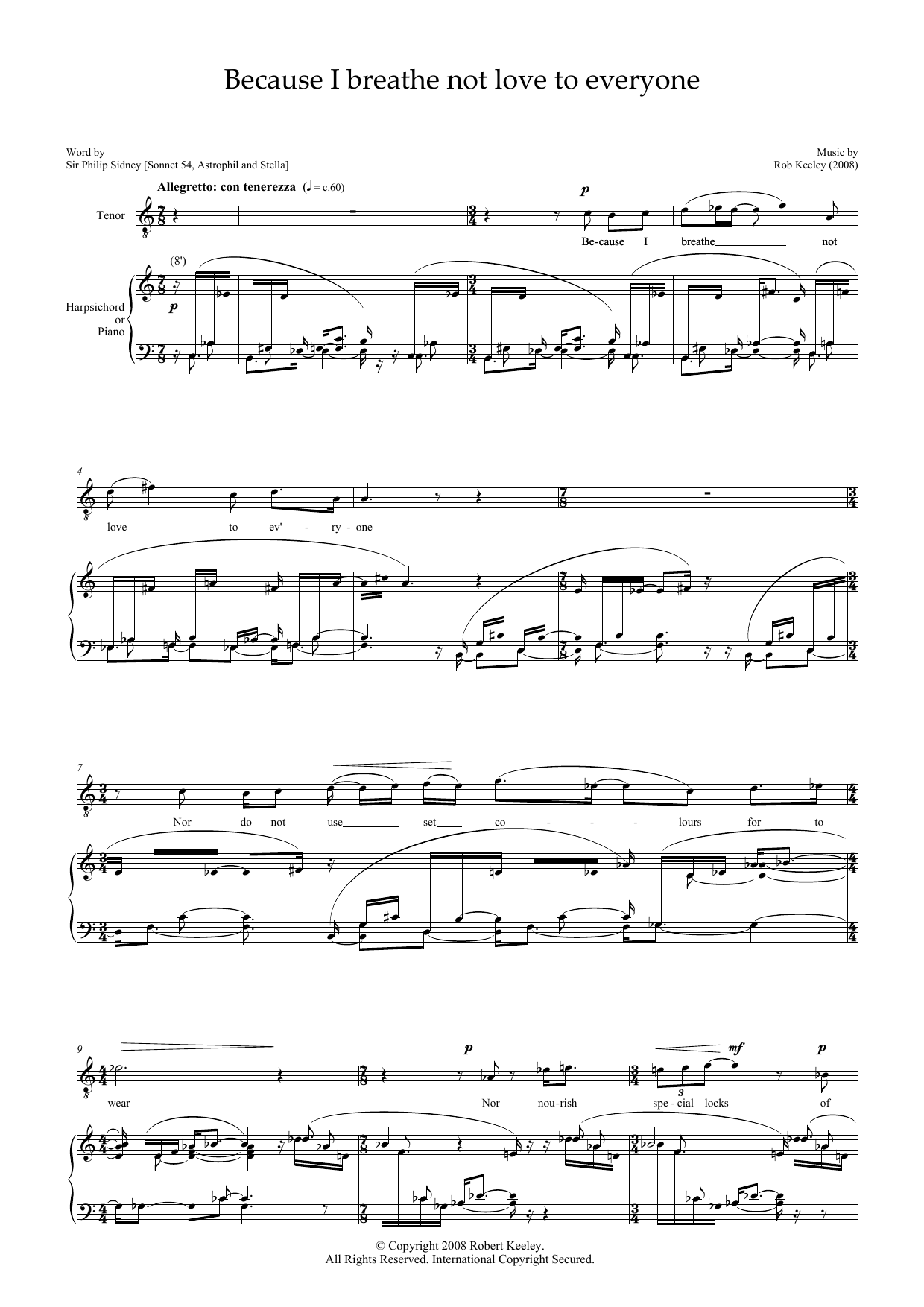 Download Robert Keeley Because I breathe not love to everyone Sheet Music