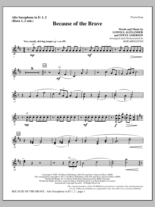 Download Bob Krogstad Because Of The Brave - Alto Sax 1-2 (su Sheet Music