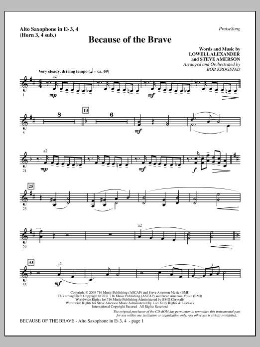 Download Bob Krogstad Because Of The Brave - Alto Sax 3-4 (su Sheet Music