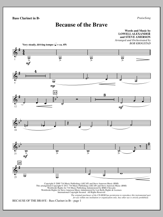Download Bob Krogstad Because Of The Brave - Bass Clarinet Sheet Music