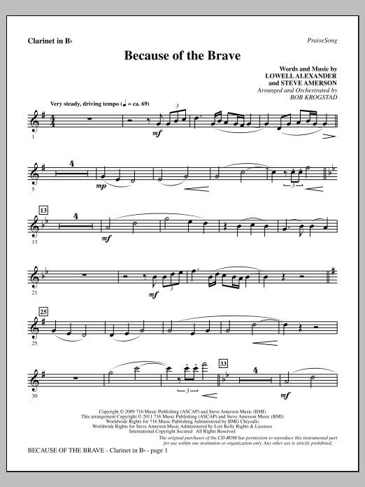 Download Bob Krogstad Because Of The Brave - Clarinet Sheet Music
