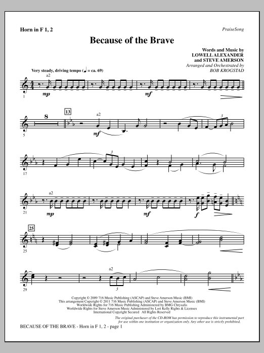 Download Bob Krogstad Because Of The Brave - F Horn 1 & 2 Sheet Music