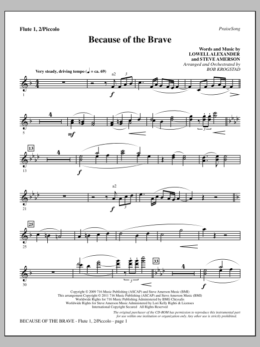 Download Bob Krogstad Because Of The Brave - Flute 1,2/Piccol Sheet Music