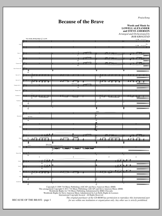 Download Bob Krogstad Because Of The Brave - Full Score Sheet Music