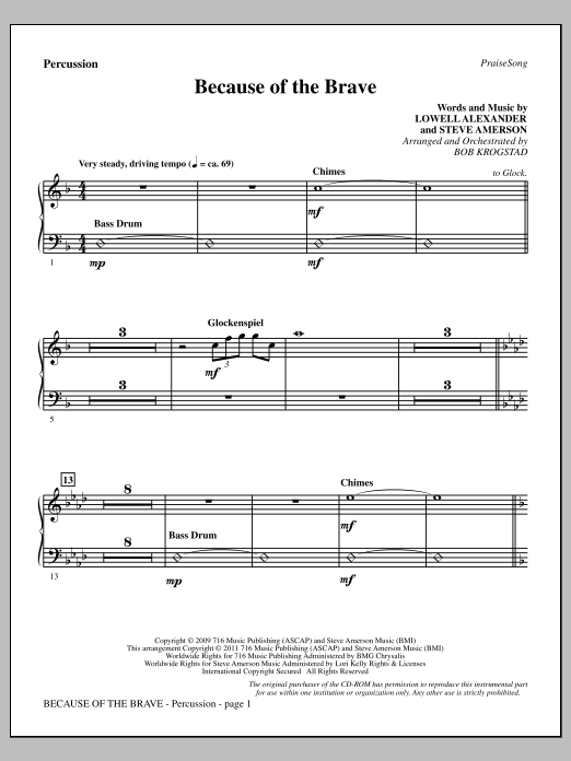 Download Bob Krogstad Because Of The Brave - Percussion Sheet Music