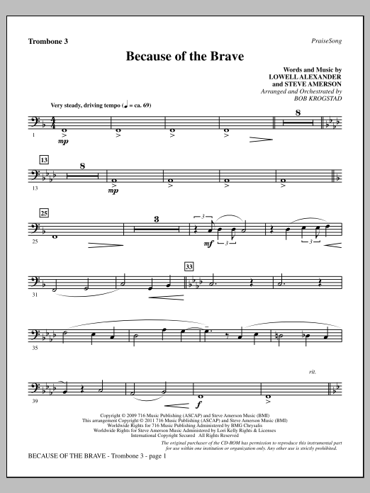 Download Bob Krogstad Because Of The Brave - Trombone 3 Sheet Music