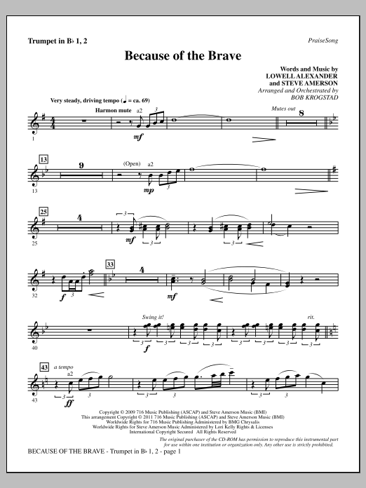 Download Bob Krogstad Because Of The Brave - Trumpets 1 & 2 Sheet Music