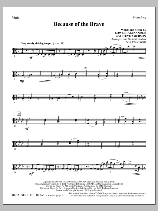 Download Bob Krogstad Because Of The Brave - Viola Sheet Music
