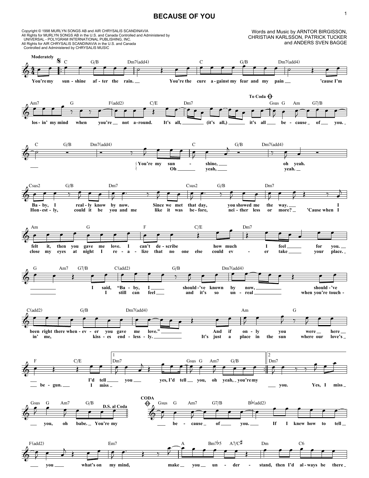 Download 98 Degrees Because Of You Sheet Music