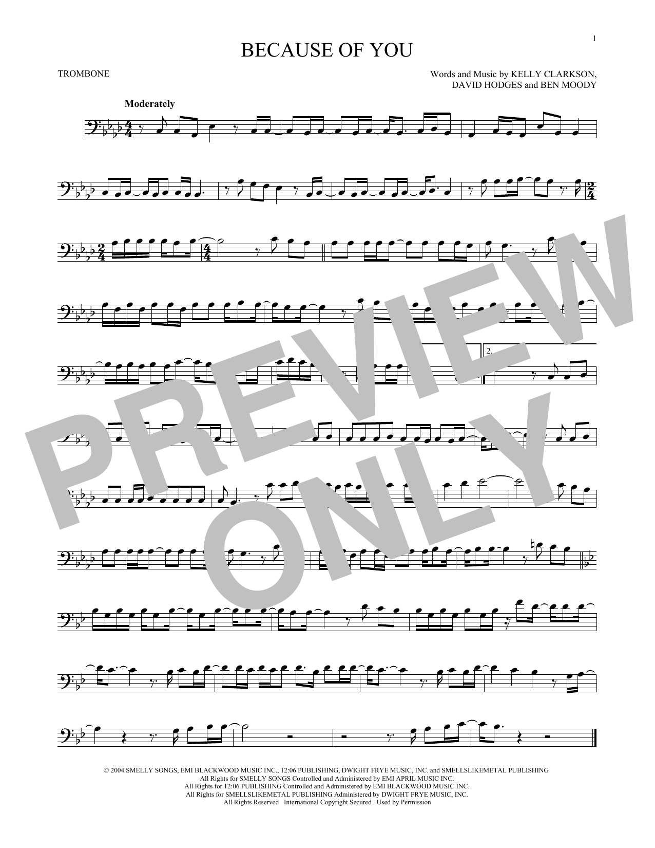 Download Kelly Clarkson Because Of You Sheet Music