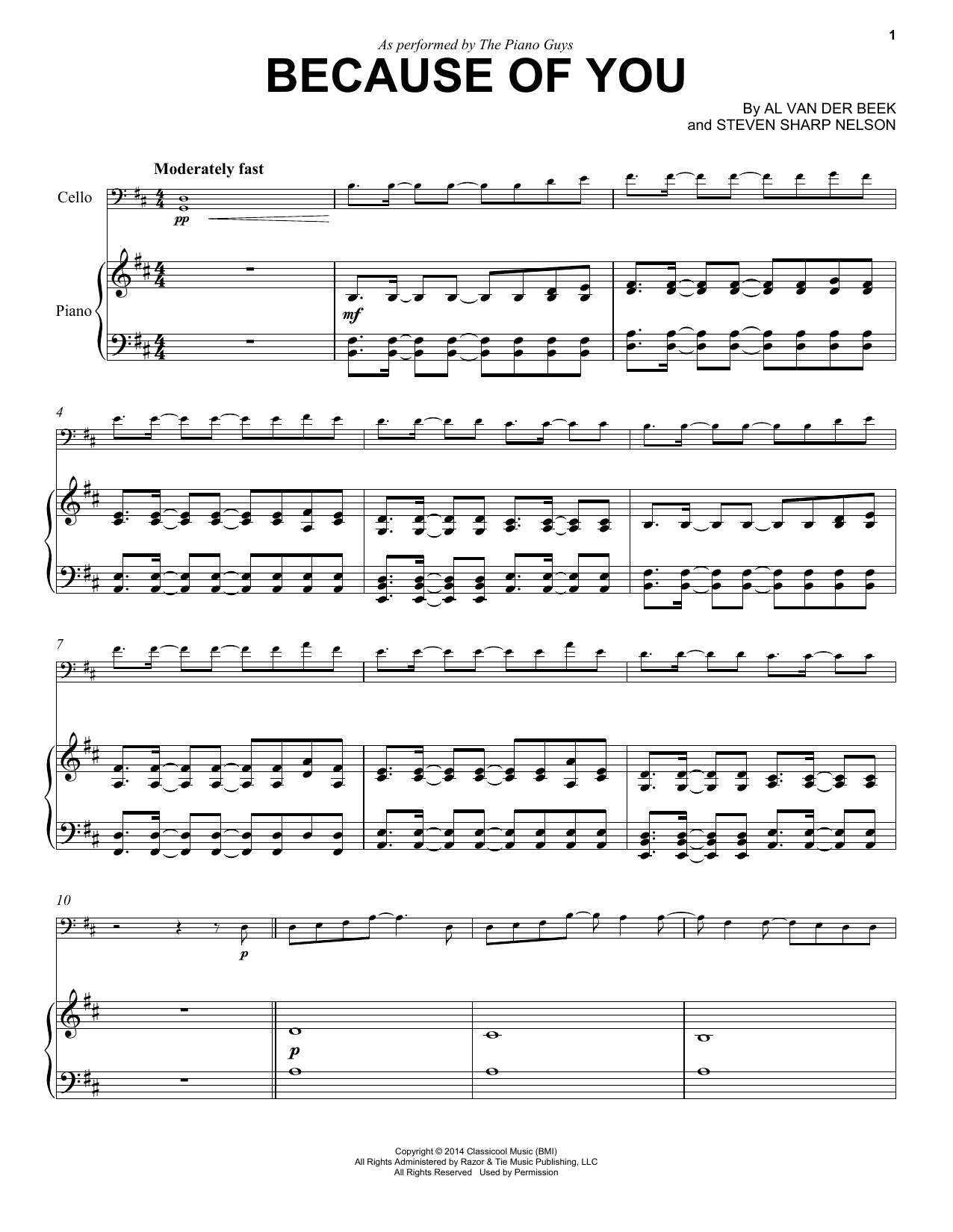 Download The Piano Guys Because Of You Sheet Music