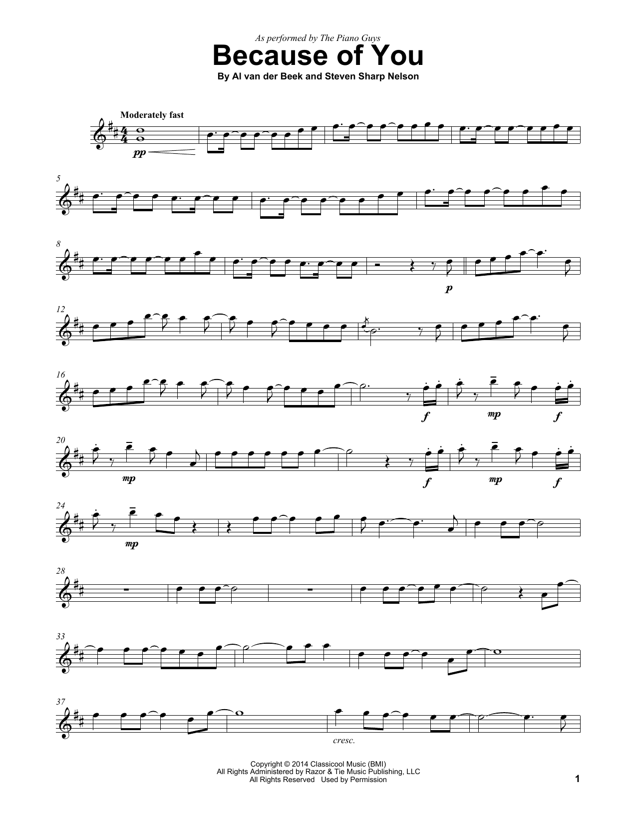 Download The Piano Guys Because Of You Sheet Music