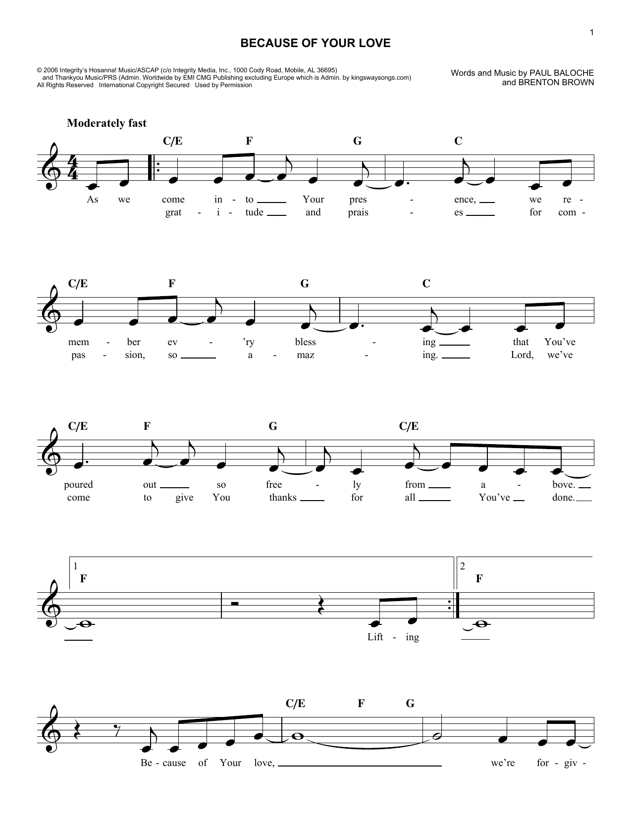 Download Brenton Brown Because Of Your Love Sheet Music