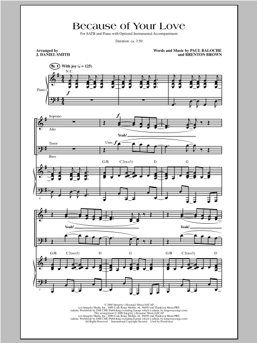 Download J. Daniel Smith Because Of Your Love Sheet Music