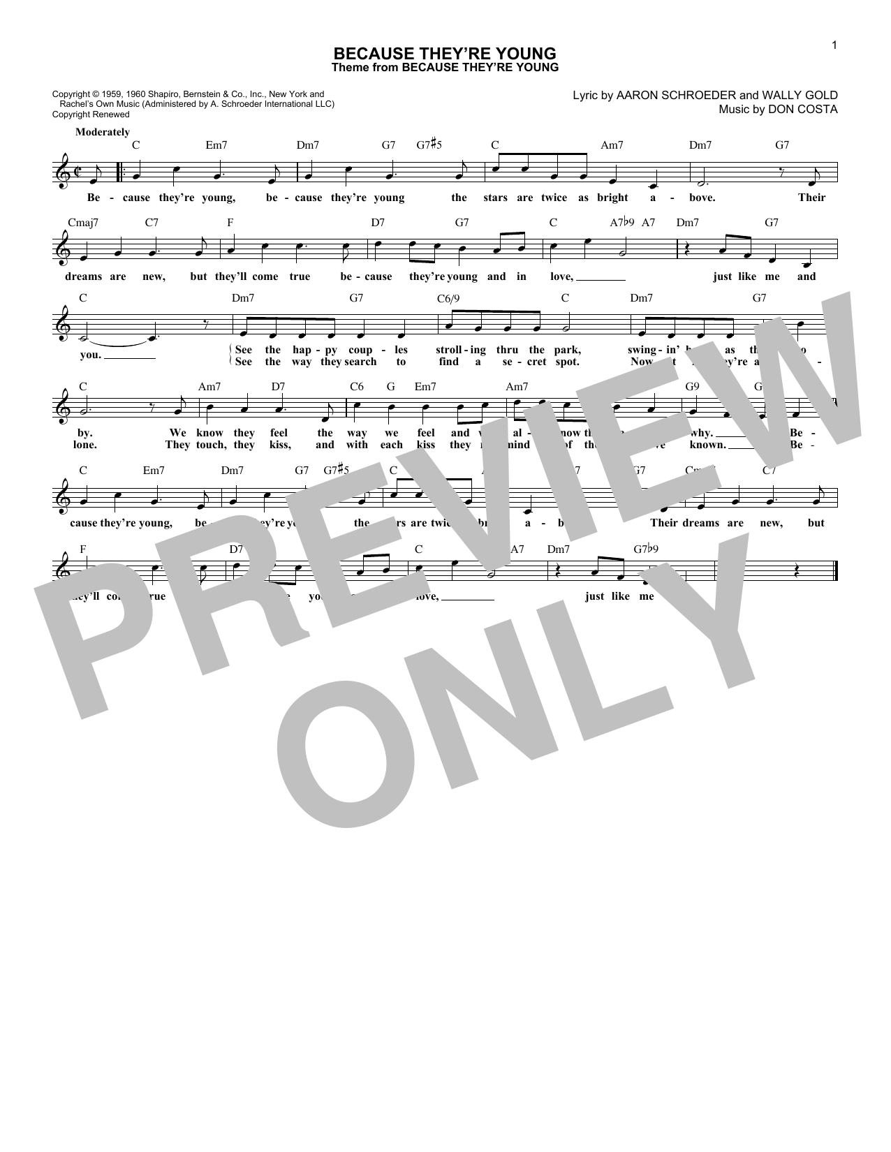 Download Duane Eddy & The Rebels Because They're Young Sheet Music