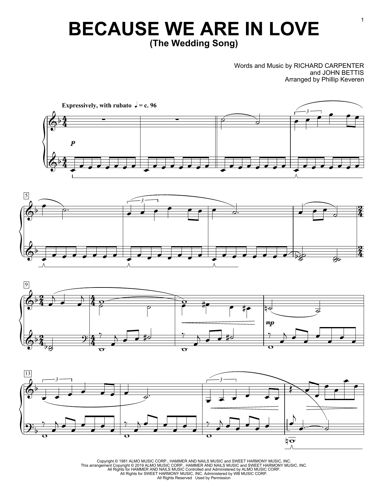 Download Carpenters Because We Are In Love (The Wedding Son Sheet Music