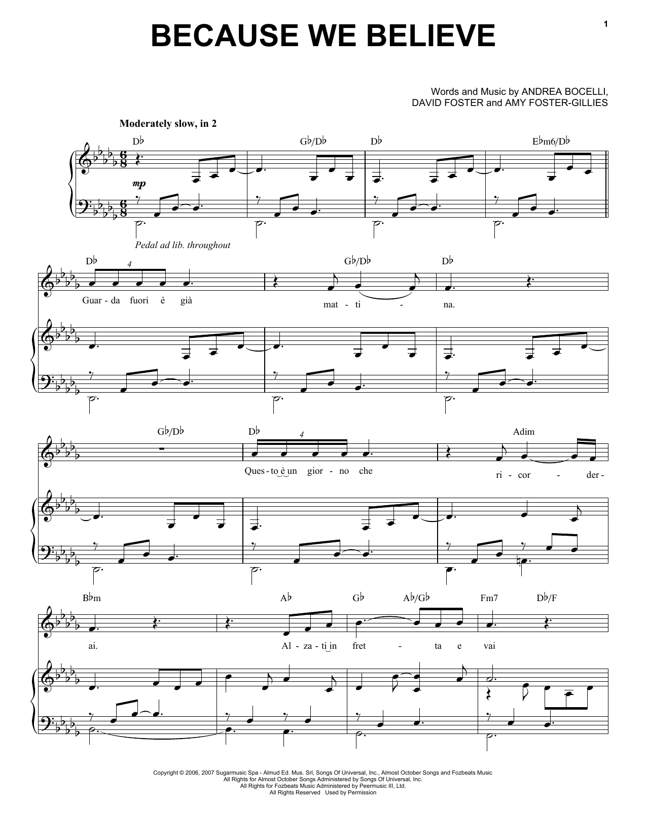 Download Andrea Bocelli Because We Believe Sheet Music
