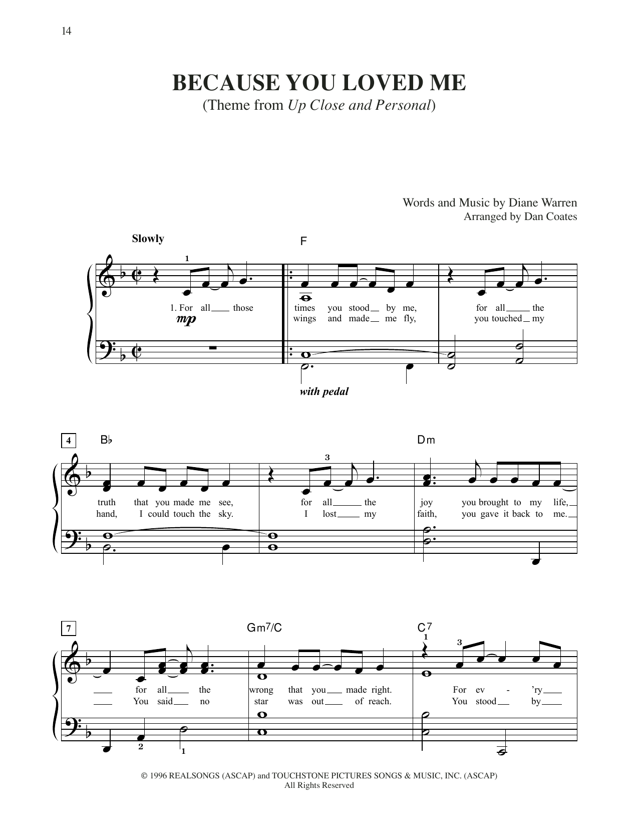 Download Celine Dion Because You Loved Me Sheet Music