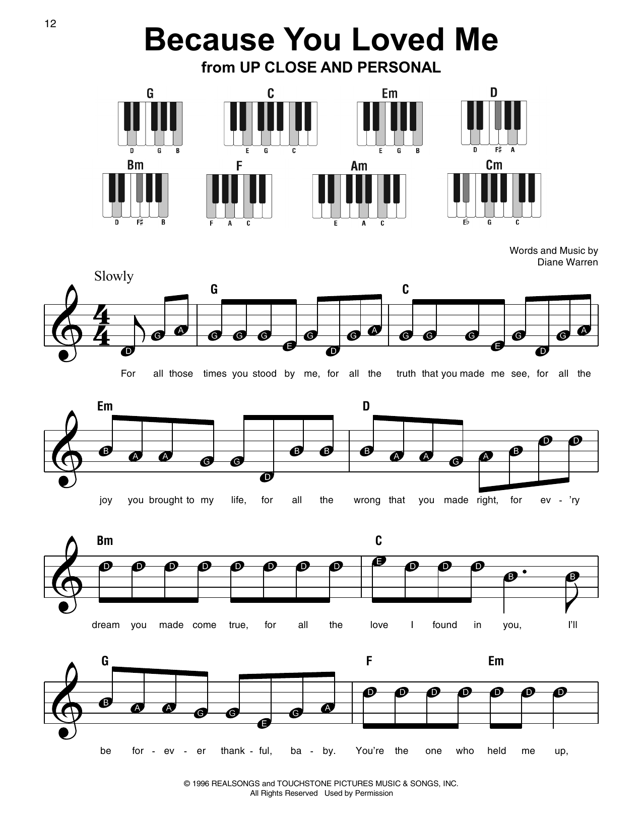 Download Celine Dion Because You Loved Me Sheet Music