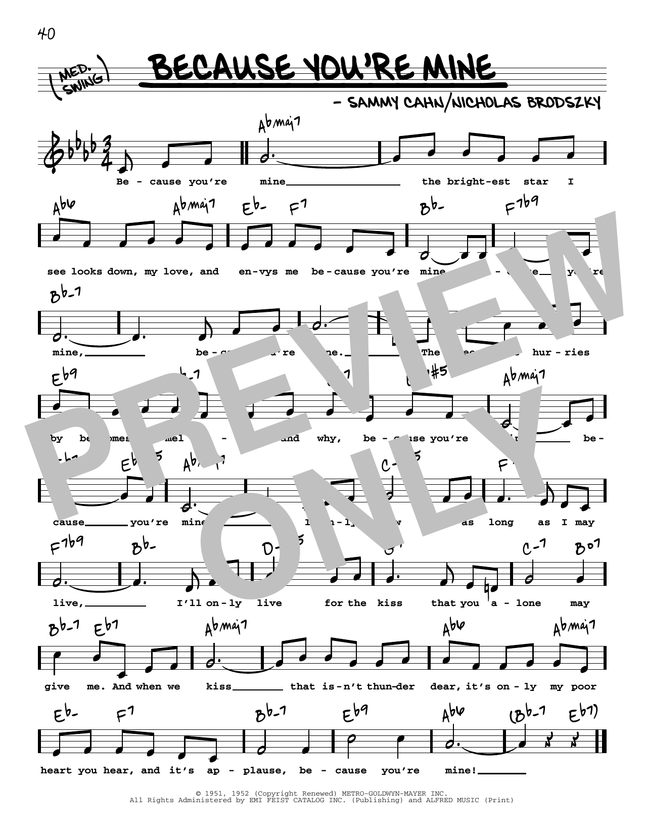 Download The Three Tenors Because You're Mine (Low Voice) Sheet Music