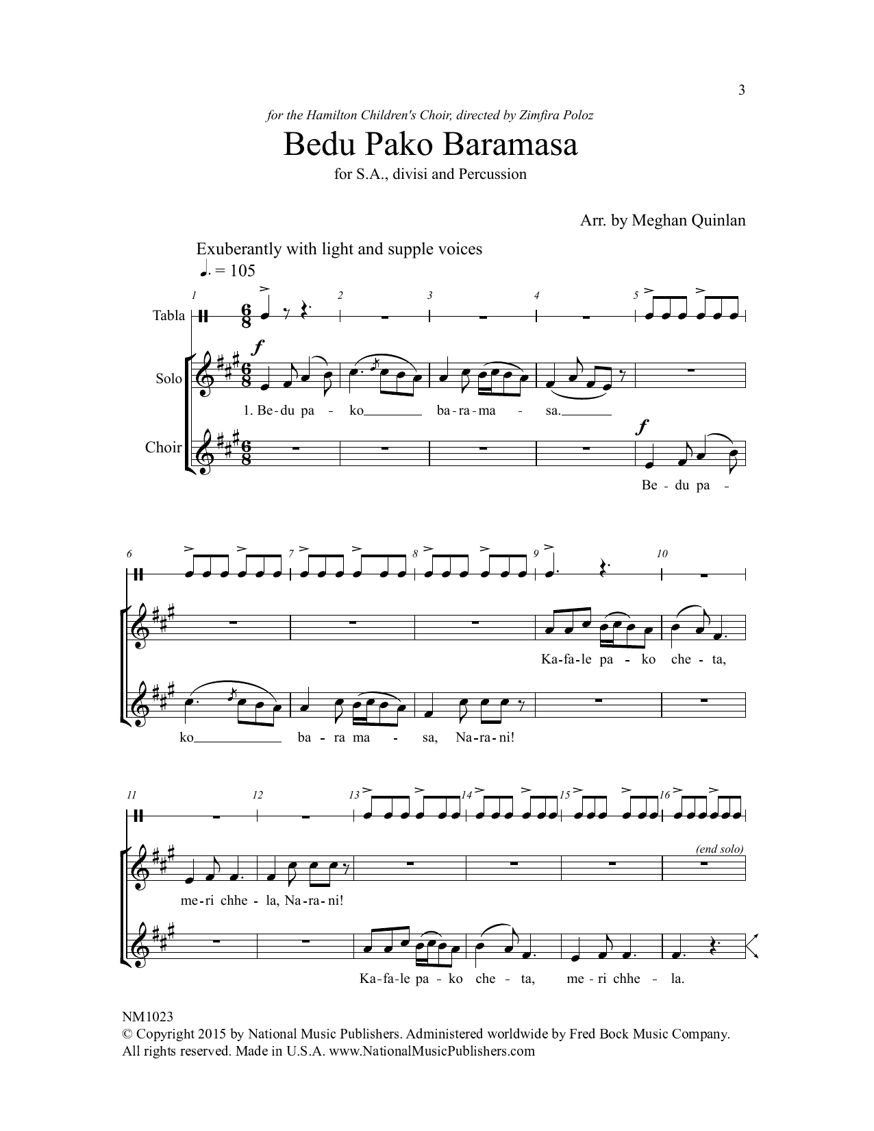 Download Meghan Quinlan Bedu Pako Baramasa Sheet Music
