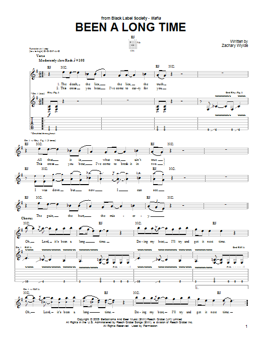 Download Black Label Society Been A Long Time Sheet Music