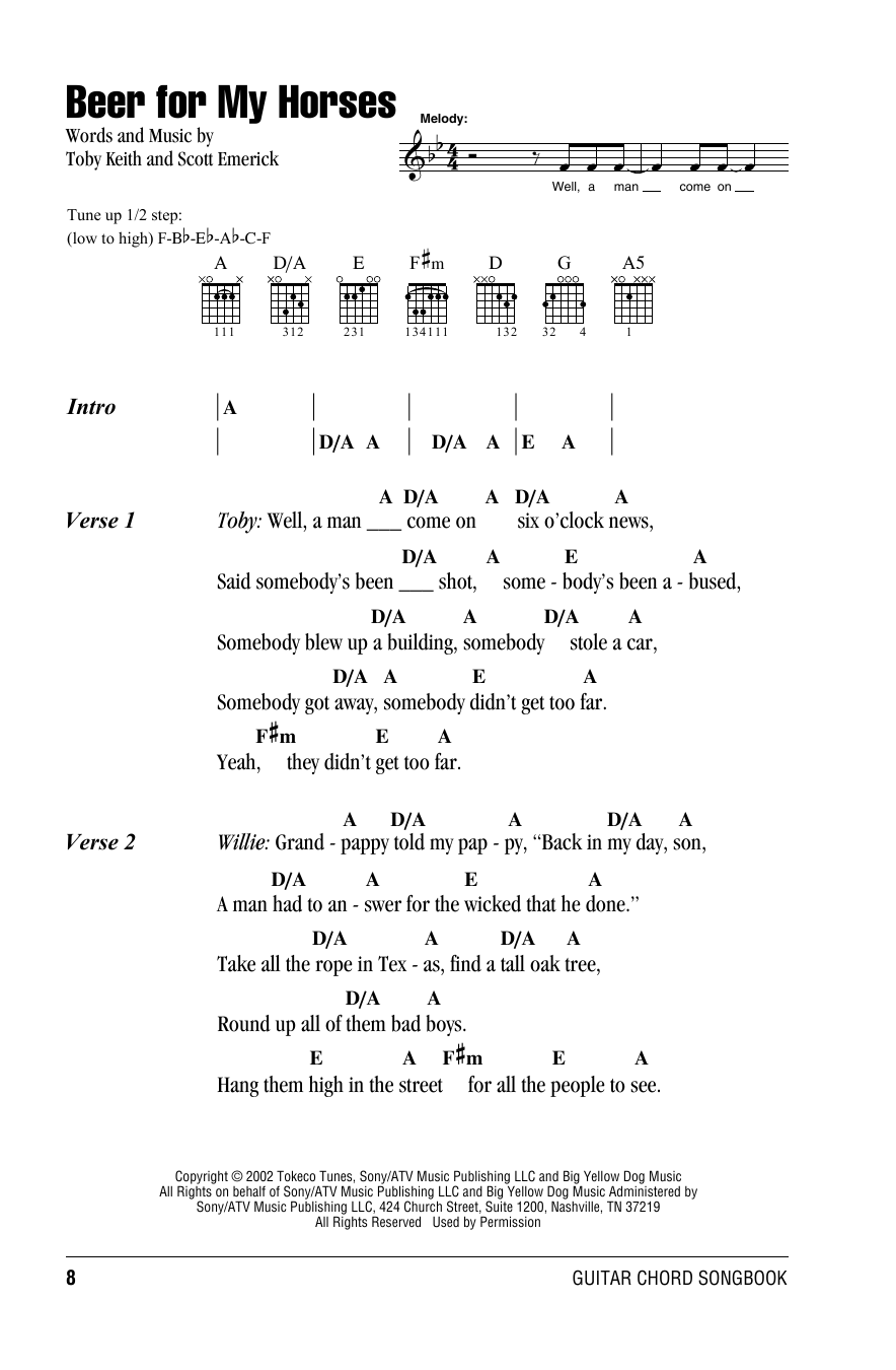 Download Toby Keith Beer For My Horses Sheet Music