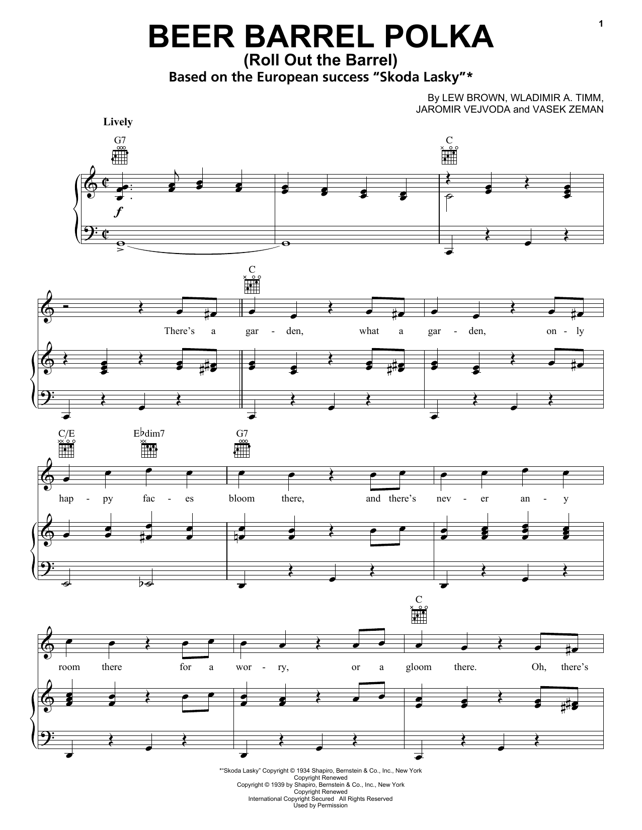 Bobby Vinton Beer Barrel Polka (Roll Out The Barrel) sheet music notes printable PDF score