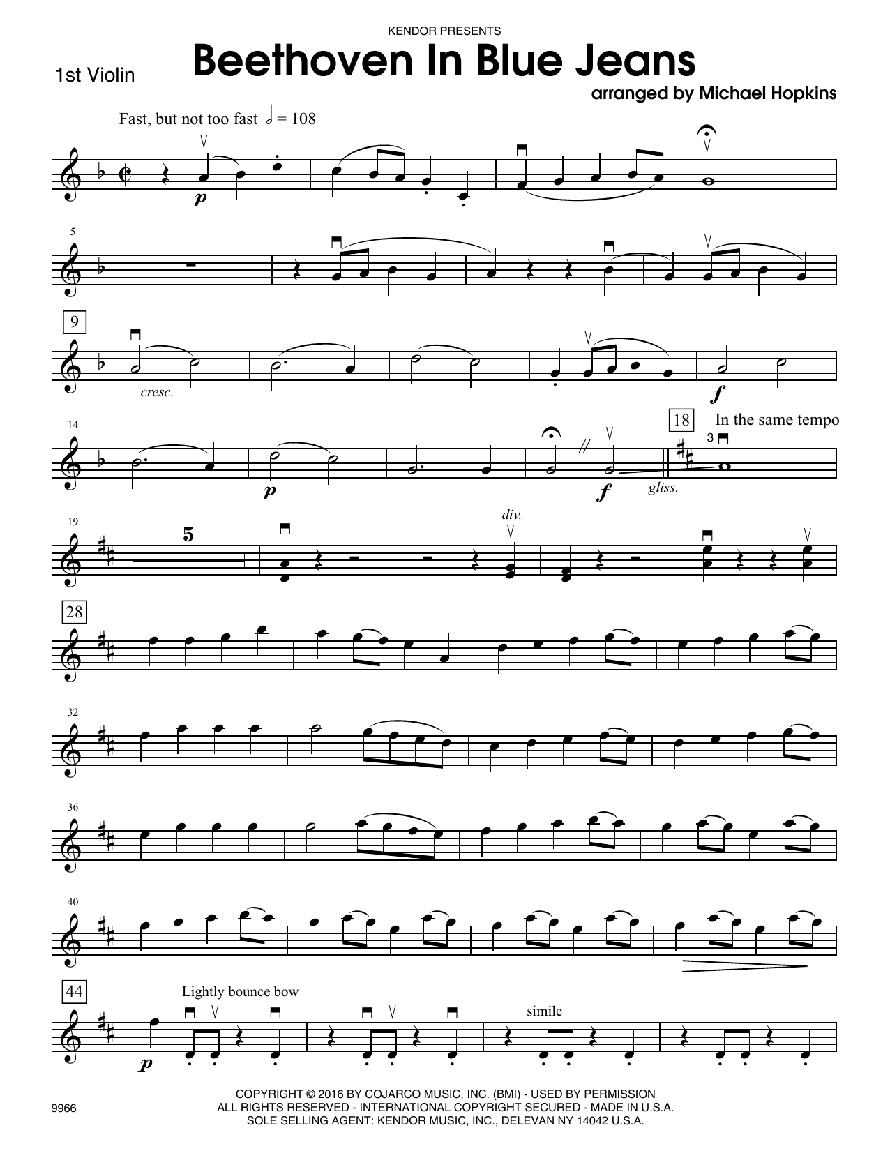 Download Michael Hopkins Beethoven In Blue Jeans - 1st Violin Sheet Music
