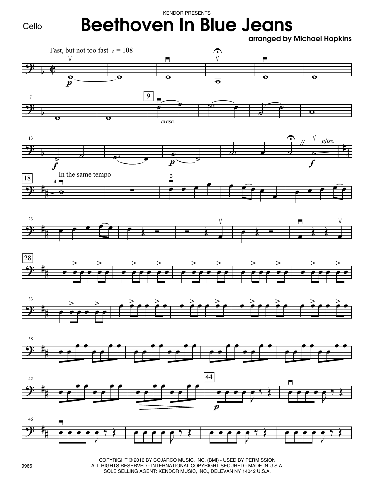 Download Michael Hopkins Beethoven In Blue Jeans - Cello Sheet Music
