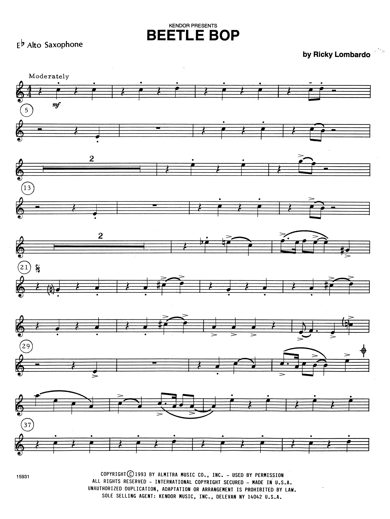 Download Ricky Lombardo Beetle Bop - 2nd Eb Alto Saxophone Sheet Music