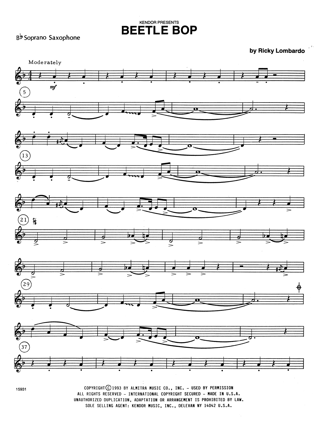 Download Ricky Lombardo Beetle Bop - Bb Soprano Sax Sheet Music
