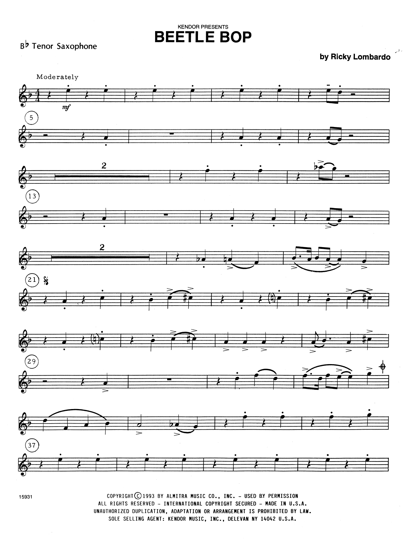 Download Ricky Lombardo Beetle Bop - Bb Tenor Saxophone Sheet Music