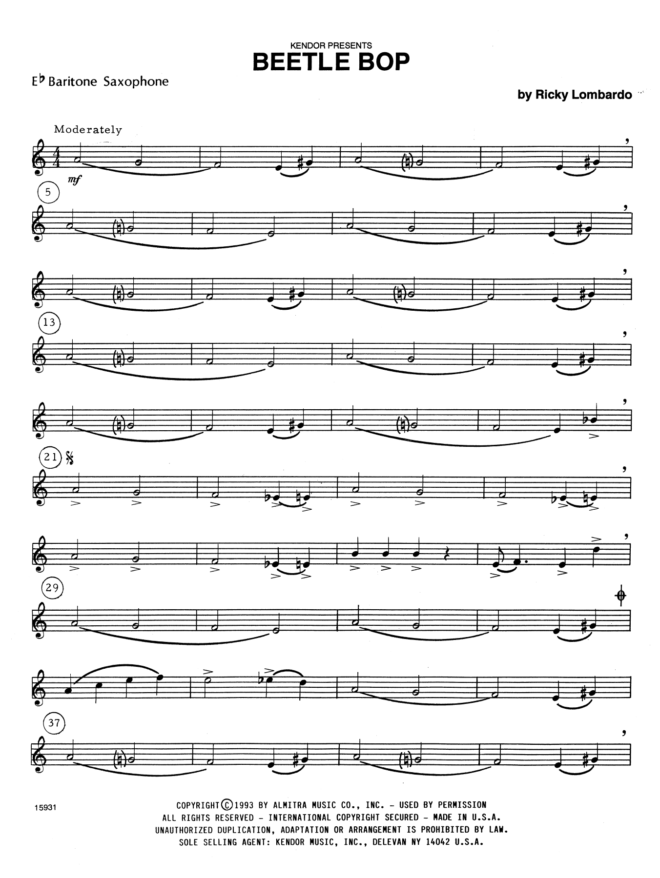 Download Ricky Lombardo Beetle Bop - Eb Baritone Saxophone Sheet Music