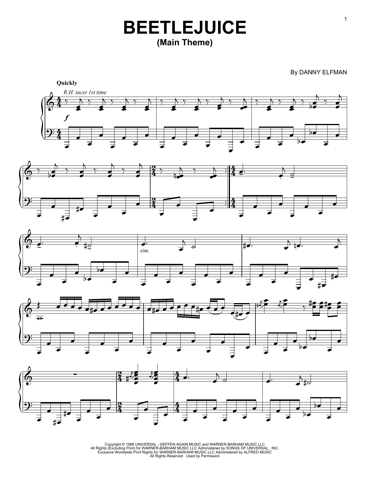 Download Danny Elfman Beetlejuice (Main Theme) Sheet Music