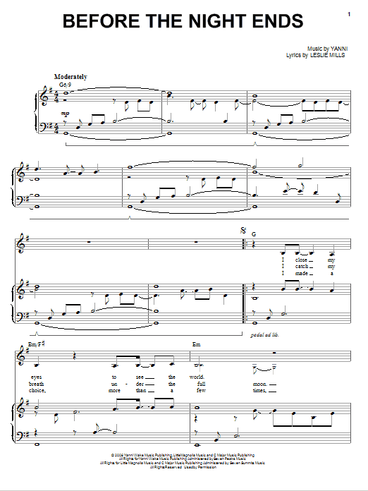 Download Yanni Before The Night Ends Sheet Music