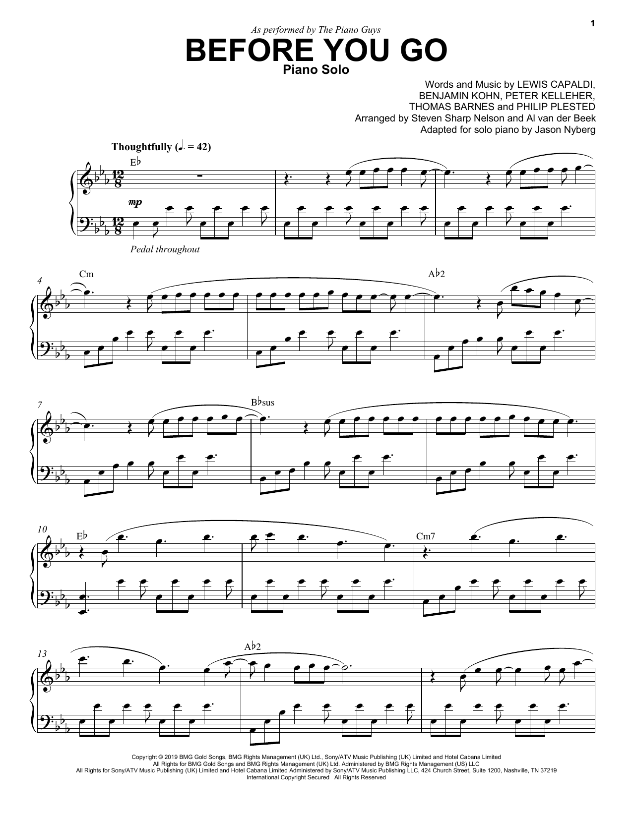 Download The Piano Guys Before You Go Sheet Music