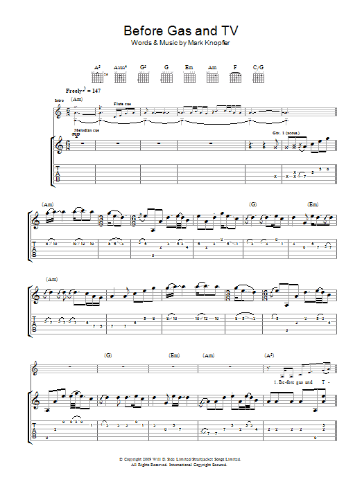 Mark Knopfler Before Gas & TV sheet music notes printable PDF score